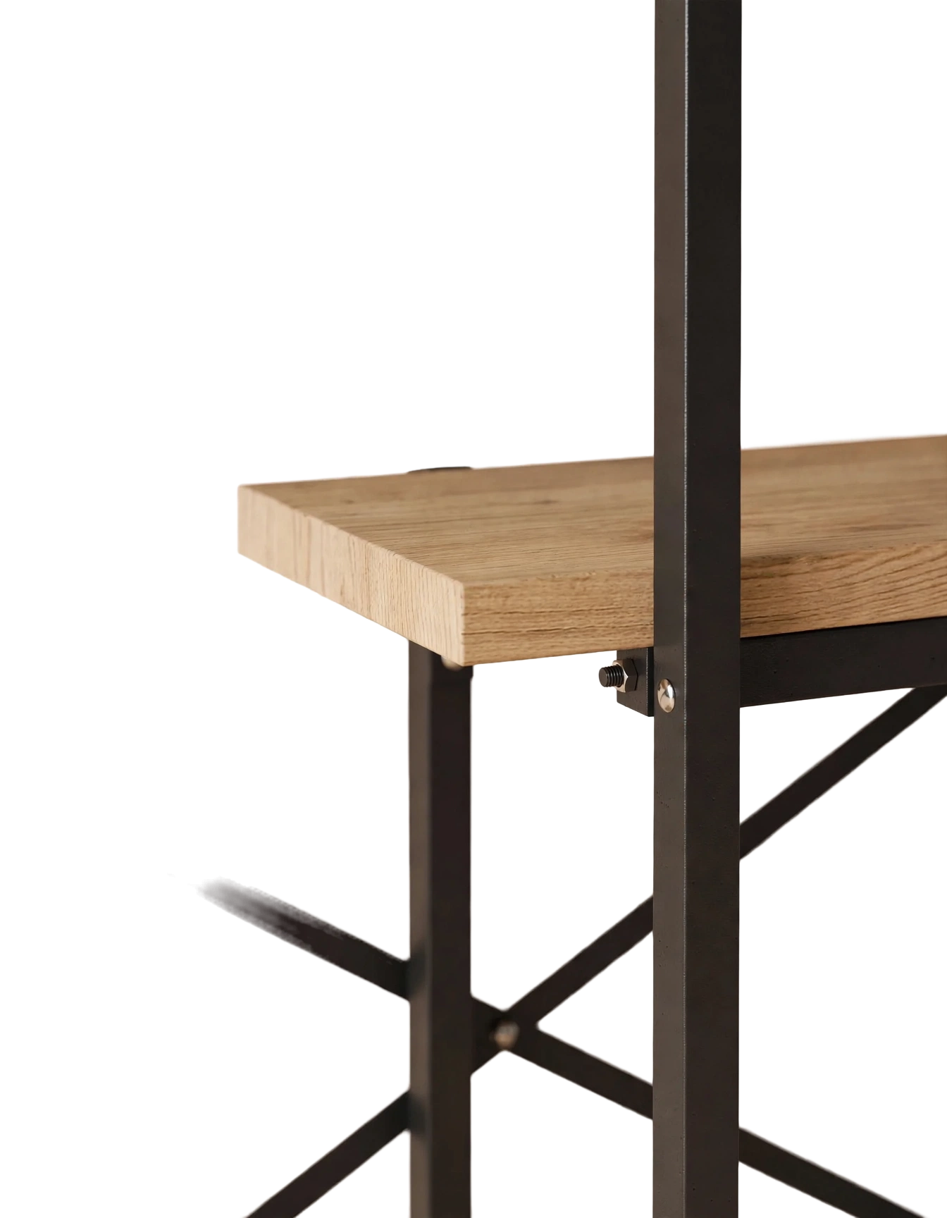 Shelf and steel frame detail of the Stagger Display Rack in Walnut finish