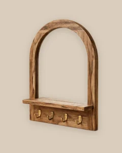 Mirror Shelf with Brass Hooks